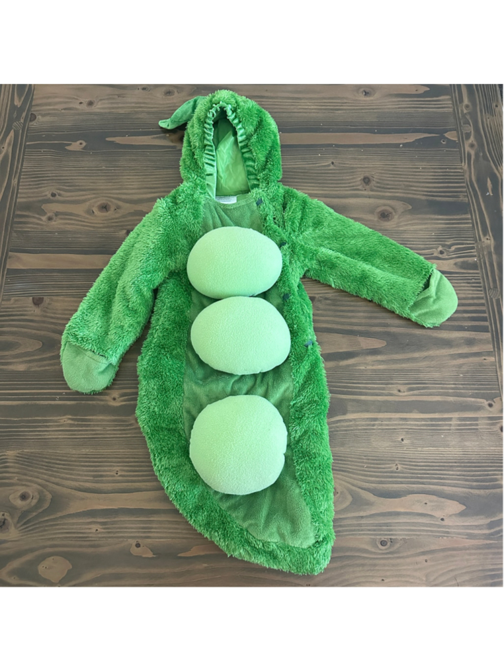 Baby Pea Pod Halloween Costume 0-6 Months Green Plush Infant Jumpsuit